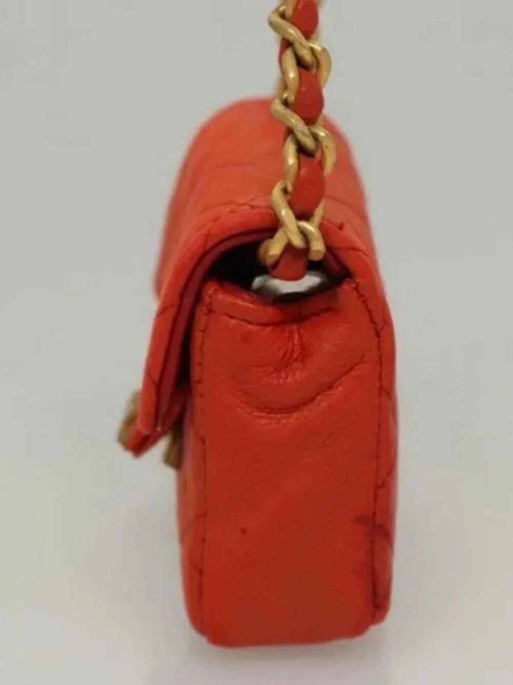CHANEL Mini Mini Matelasse Charm Lamb Skin Orange CC Auth BD1634